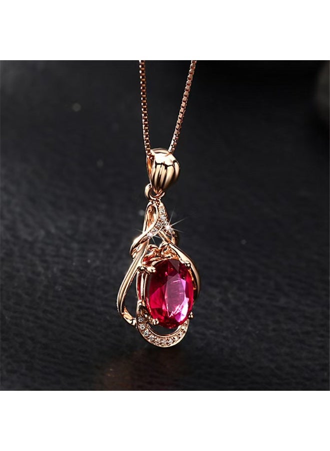 Akali Luxury Red Oval Crystal Pendant Necklace for Women – Elegant Rose Gold Jewelry Gift with Sparkling Stone and Fine Chain - Image 3